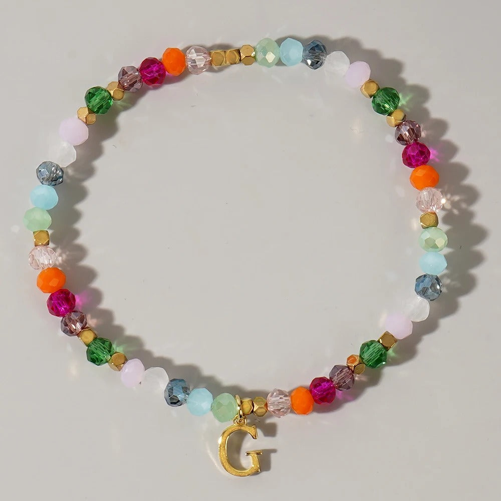 Rainbow Beaded Initial Bracelet