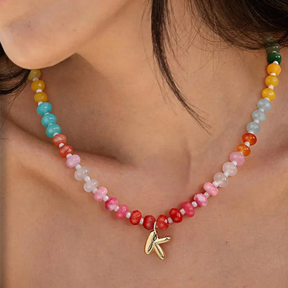 Initial Natural Stone Necklace