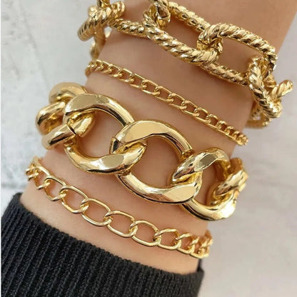 4pc Chunky Link Chain Bracelet Stack