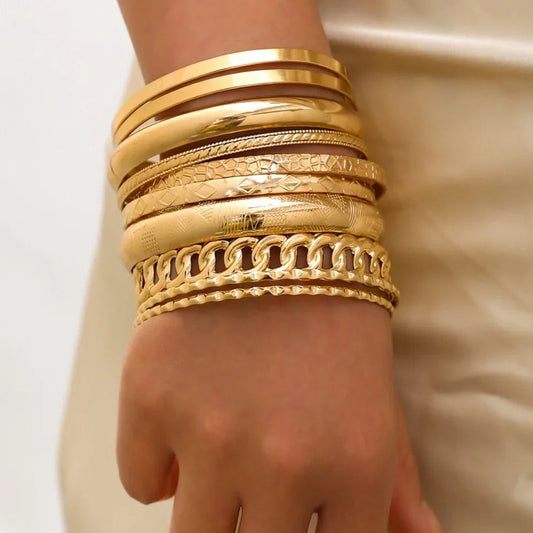 10pc Heavy Stackable Textured Bracelet Stack