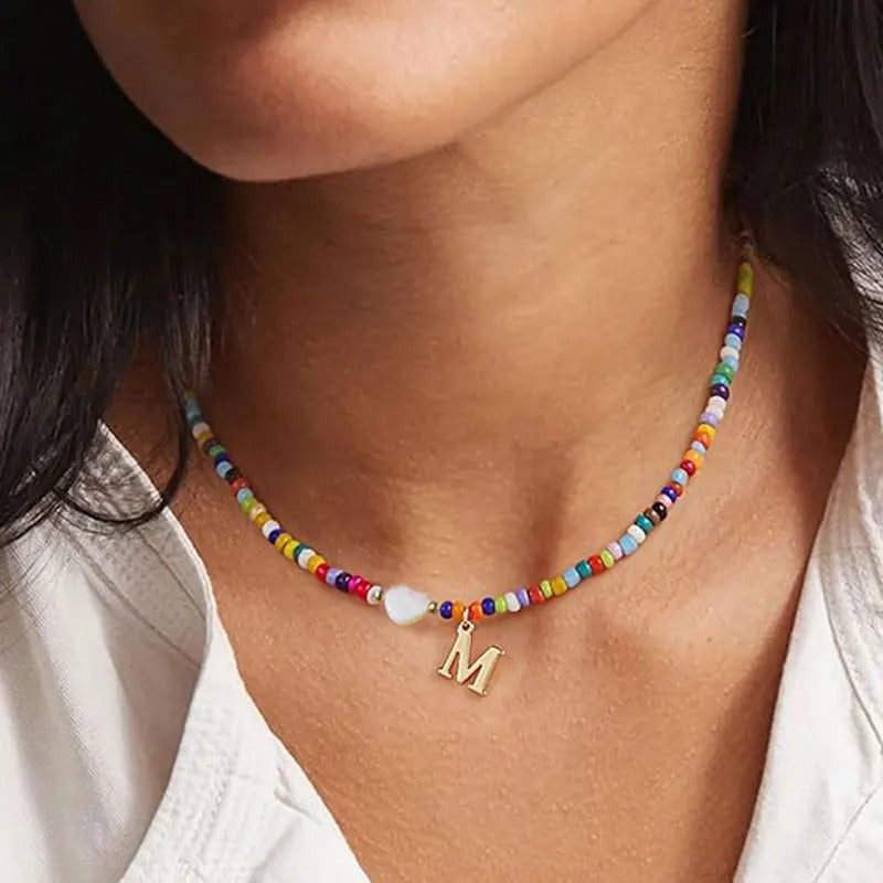 Colorful Initial Heart Necklace