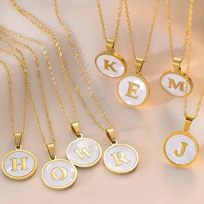 Round Gold Shell Initial Necklace