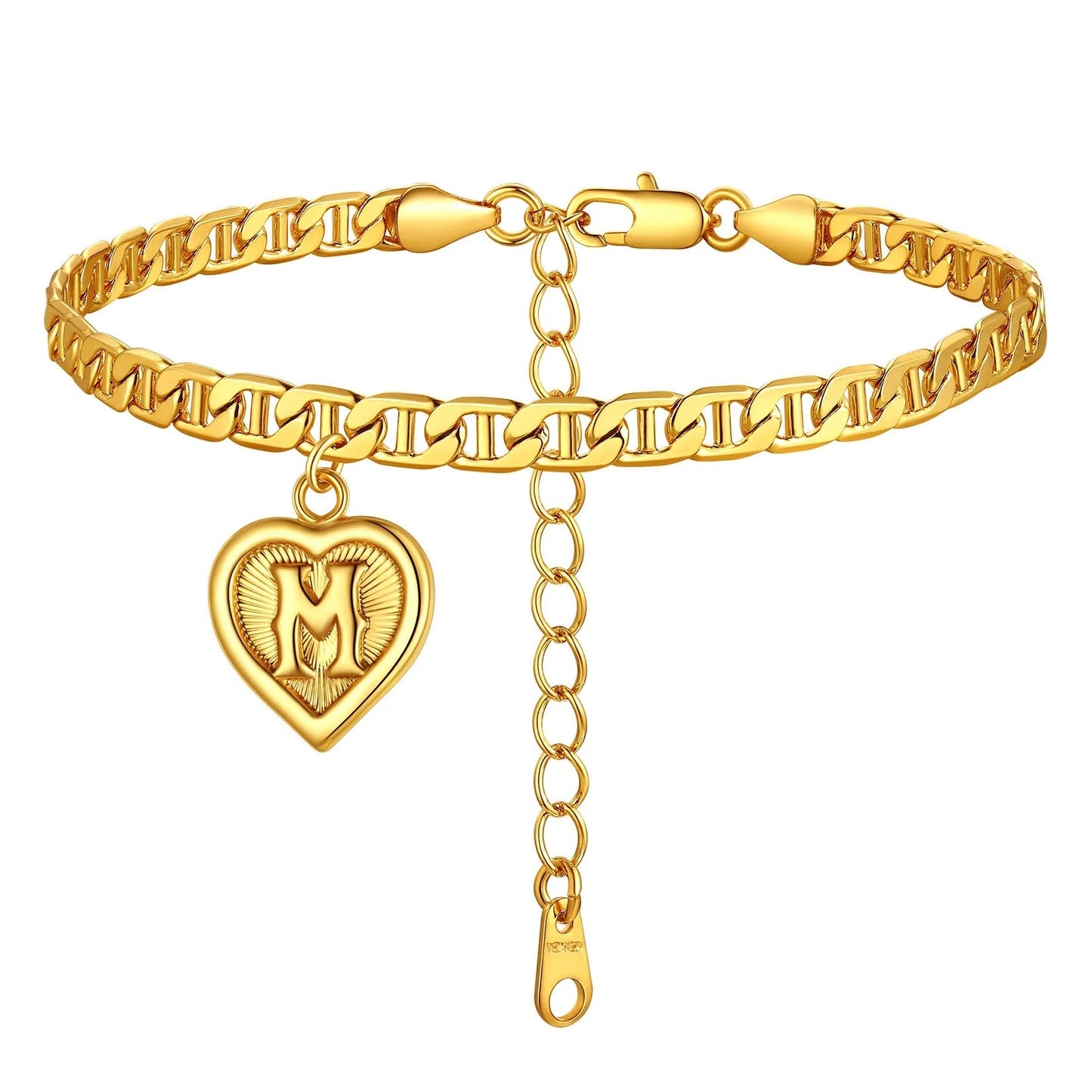 Dainty Initial Letter Heart Charm Anklet