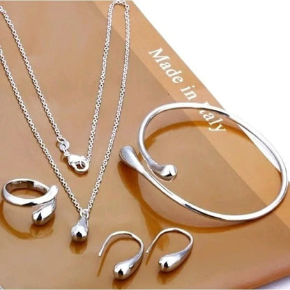 4pc Dainty Drop Necklace Bracelet Earring & Ring Set