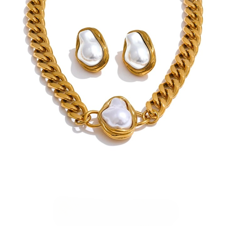 Elegant Chunky Pearls Necklace & Earring Set