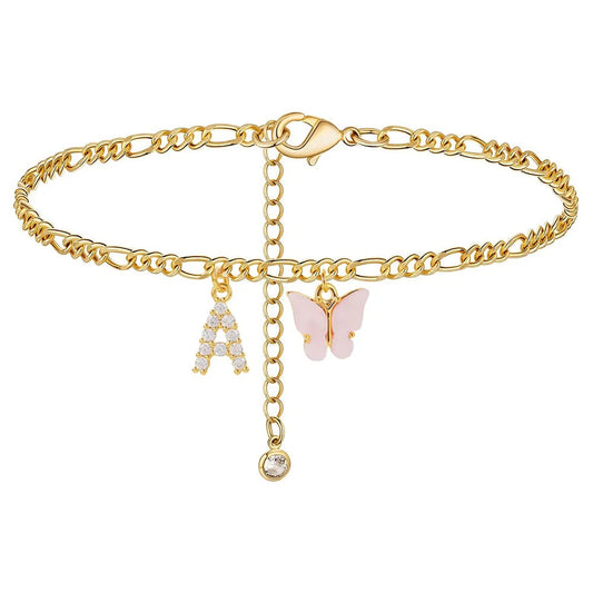 Dainty Butterfly Letter Initial Anklet