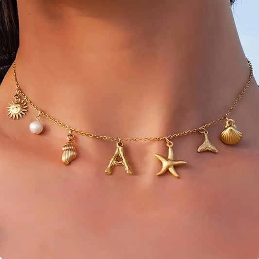 Starfish Shell Initial Necklace