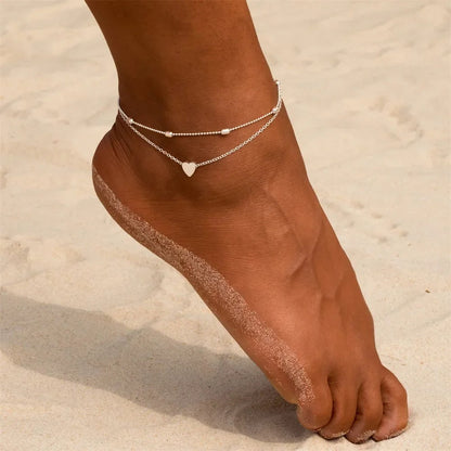 Dainty Layered Heart Anklet