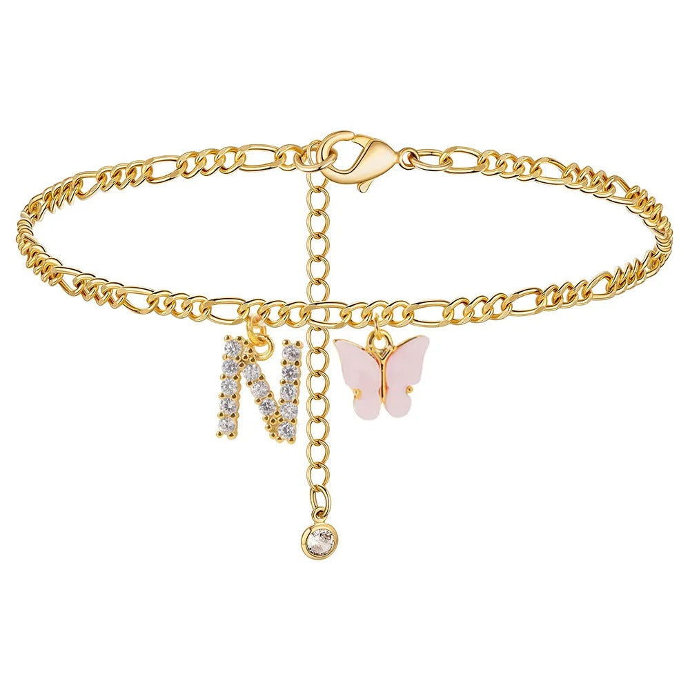 Dainty Butterfly Letter Initial Anklet