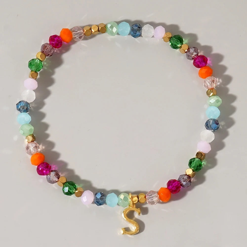 Rainbow Beaded Initial Bracelet