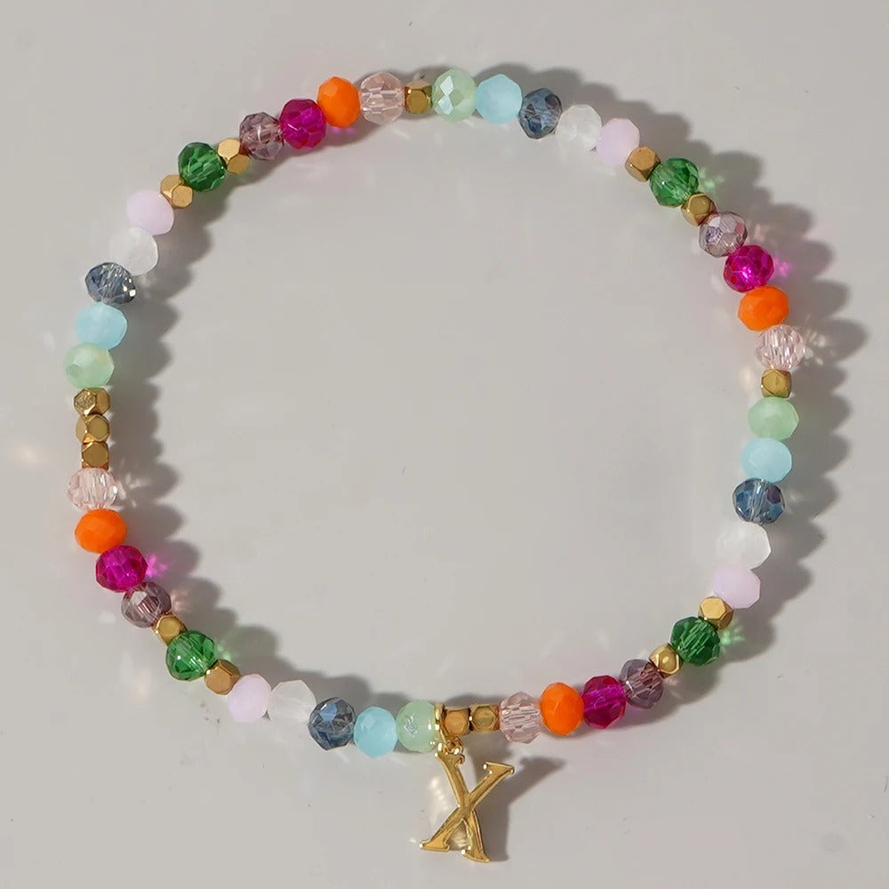 Rainbow Beaded Initial Bracelet