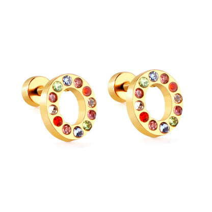 Rainbow Initial Letter Stud Earrings
