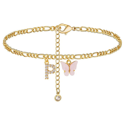 Dainty Butterfly Letter Initial Anklet