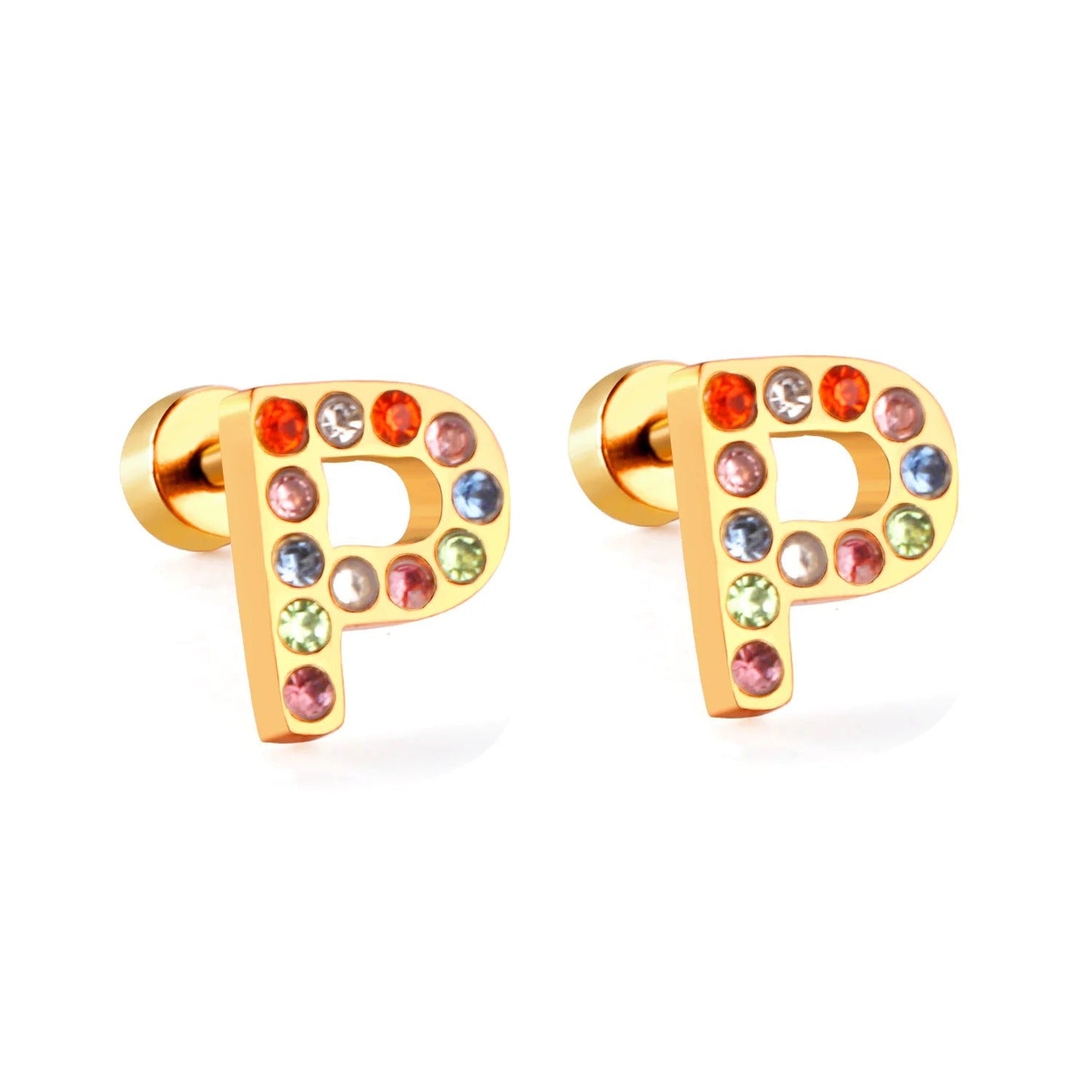 Rainbow Initial Letter Stud Earrings