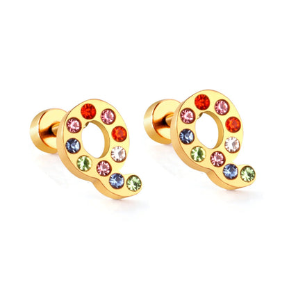 Rainbow Initial Letter Stud Earrings