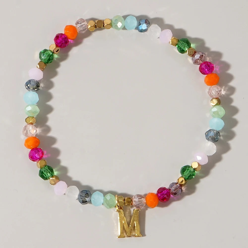 Rainbow Beaded Initial Bracelet