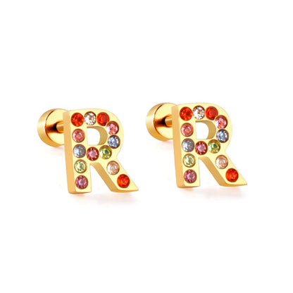 Rainbow Initial Letter Stud Earrings