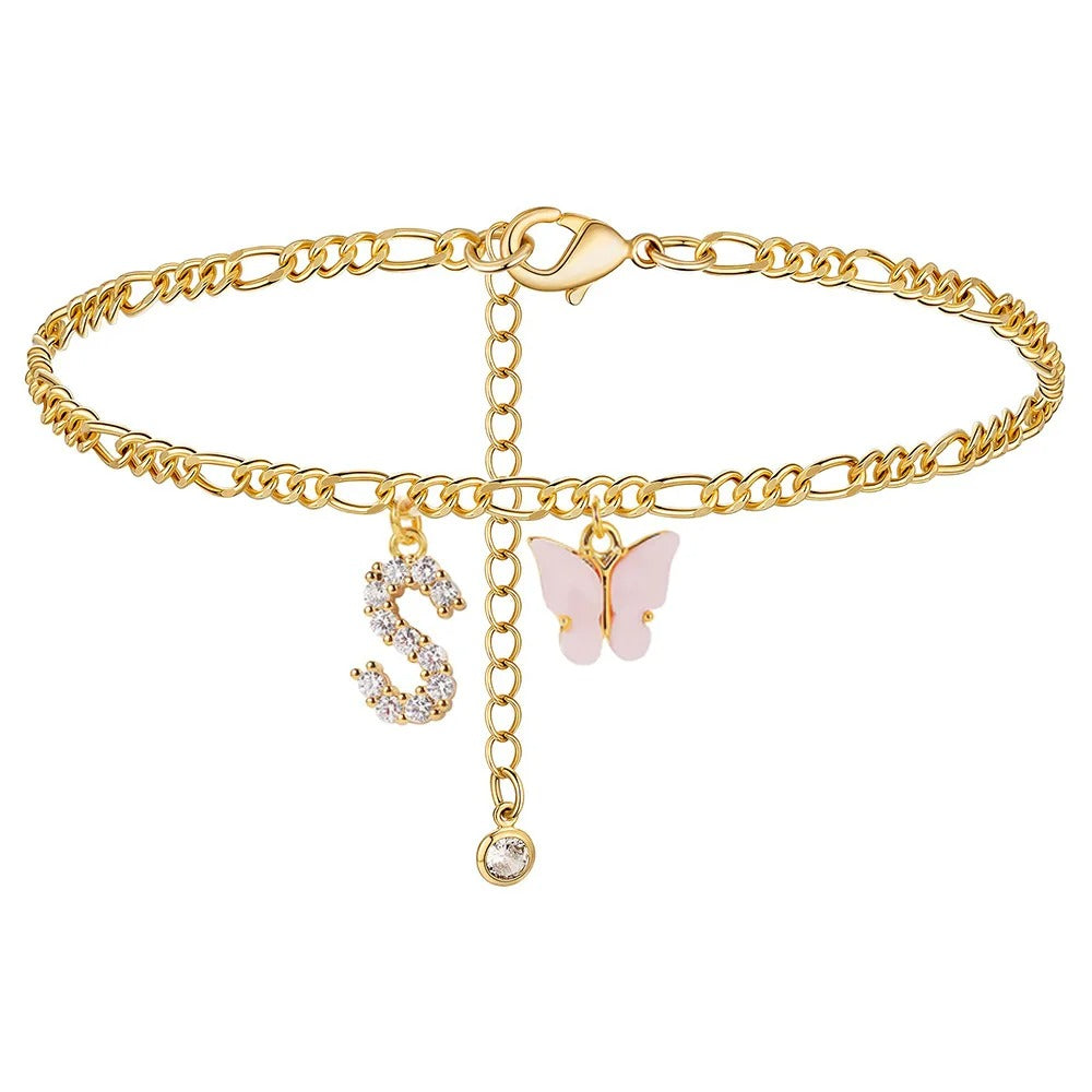 Dainty Butterfly Letter Initial Anklet