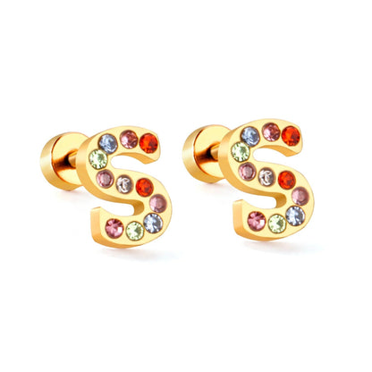 Rainbow Initial Letter Stud Earrings