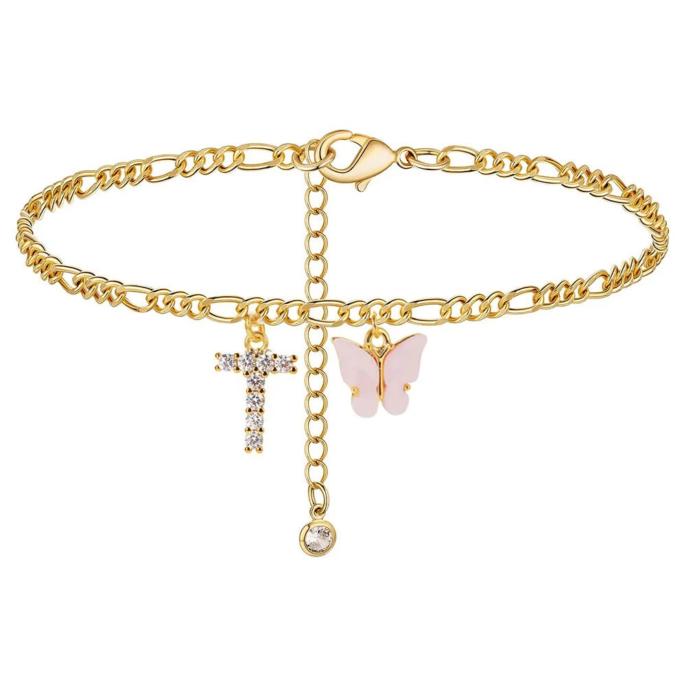 Dainty Butterfly Letter Initial Anklet