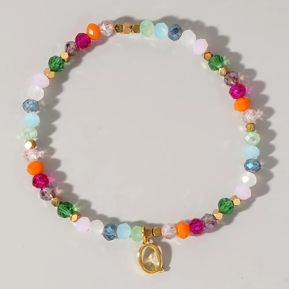 Rainbow Beaded Initial Bracelet