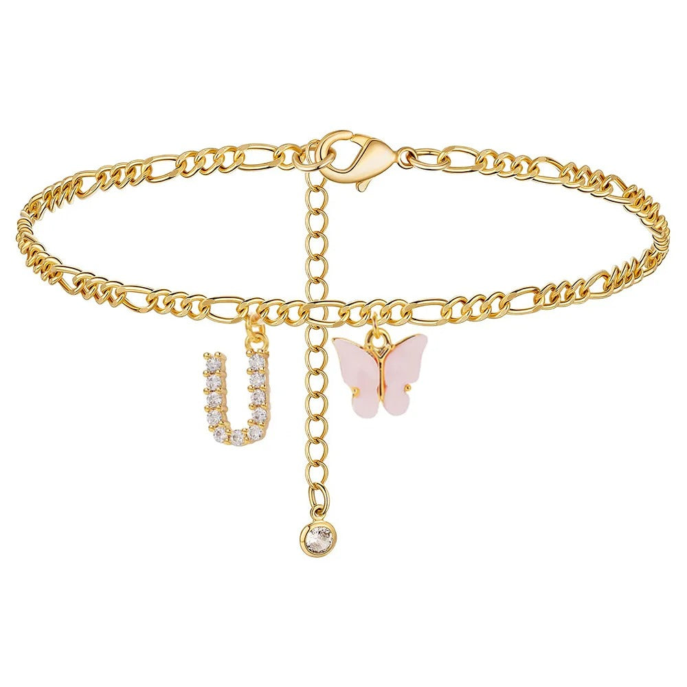 Dainty Butterfly Letter Initial Anklet