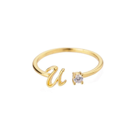 Adjustable Tiny Initial Letter Ring