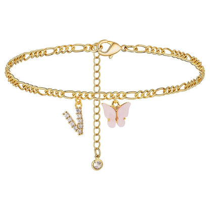 Dainty Butterfly Letter Initial Anklet