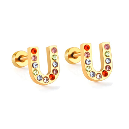 Rainbow Initial Letter Stud Earrings