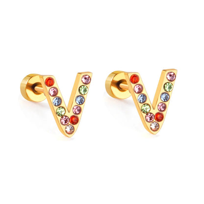 Rainbow Initial Letter Stud Earrings