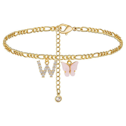 Dainty Butterfly Letter Initial Anklet