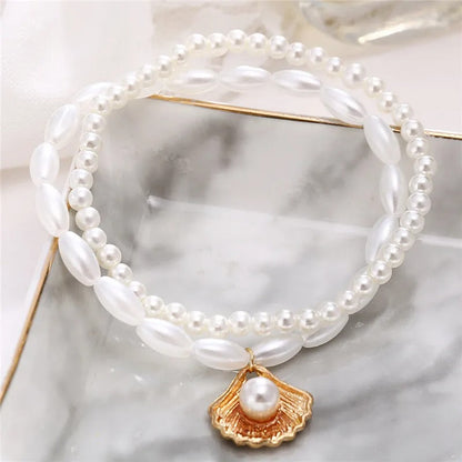 Boho Layered Shell Pearl Anklet
