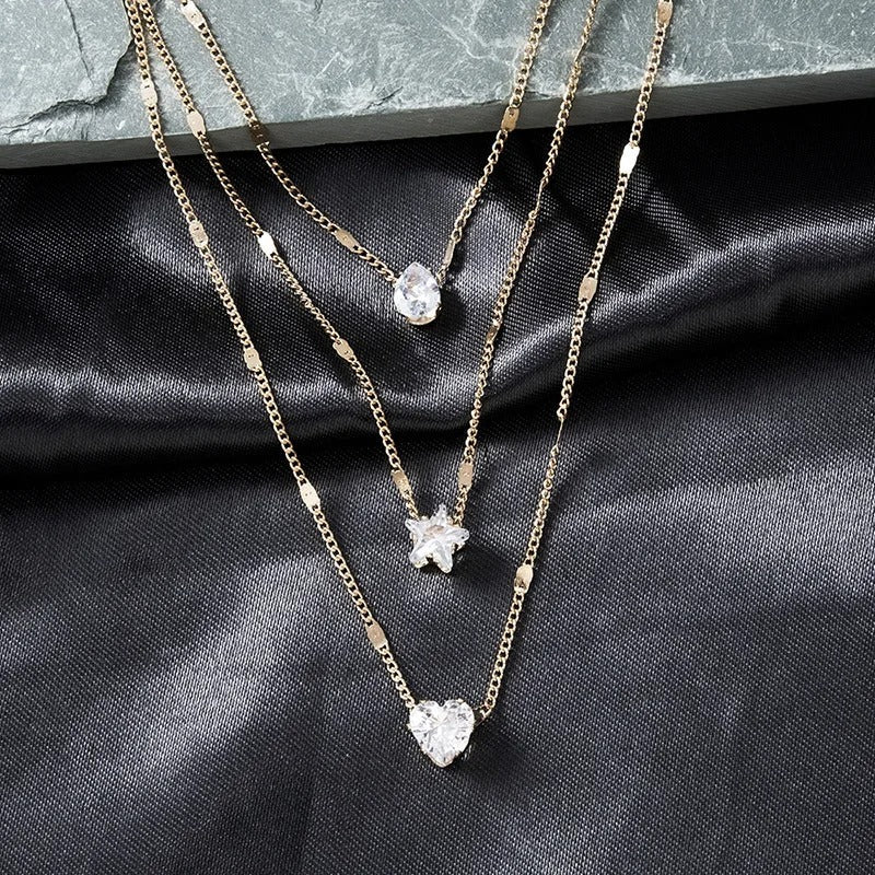 3pc Crystal Love Multilayer Necklace Set