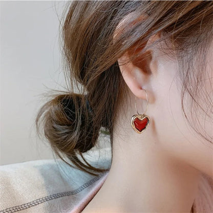 Vintage Red Love Heart Earrings