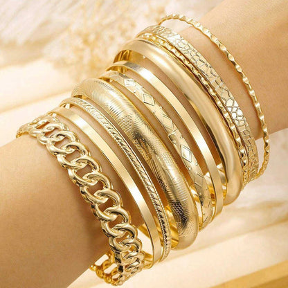 10pc Heavy Stackable Textured Bracelet Stack