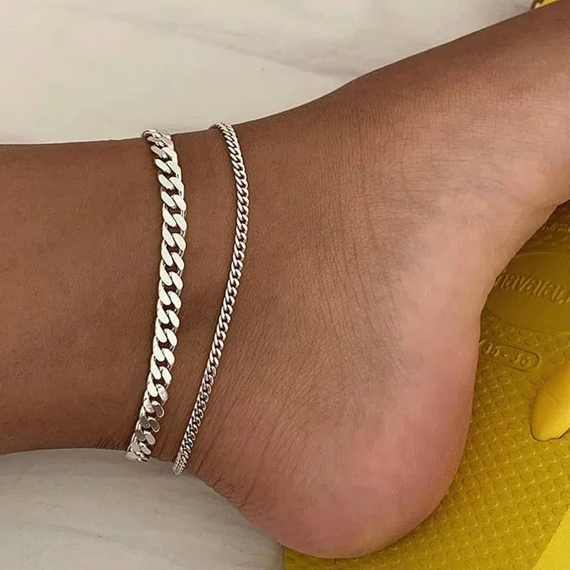 Double Layer Thick & Thin Anklet Set