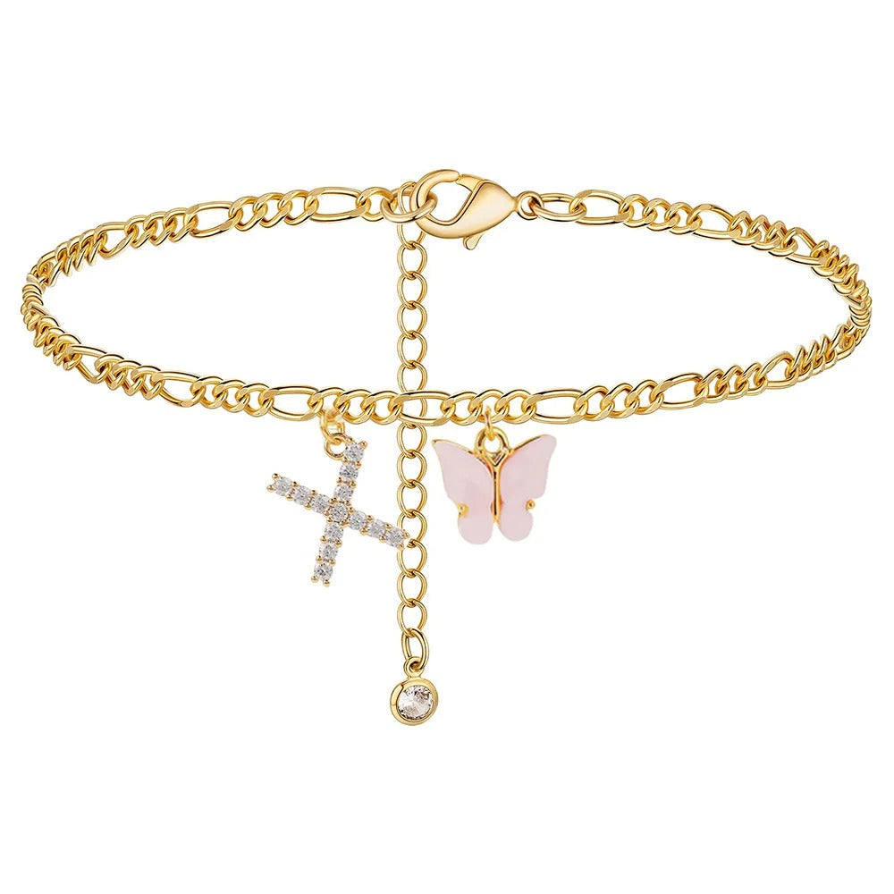 Dainty Butterfly Letter Initial Anklet
