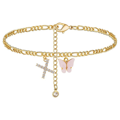 Dainty Butterfly Letter Initial Anklet