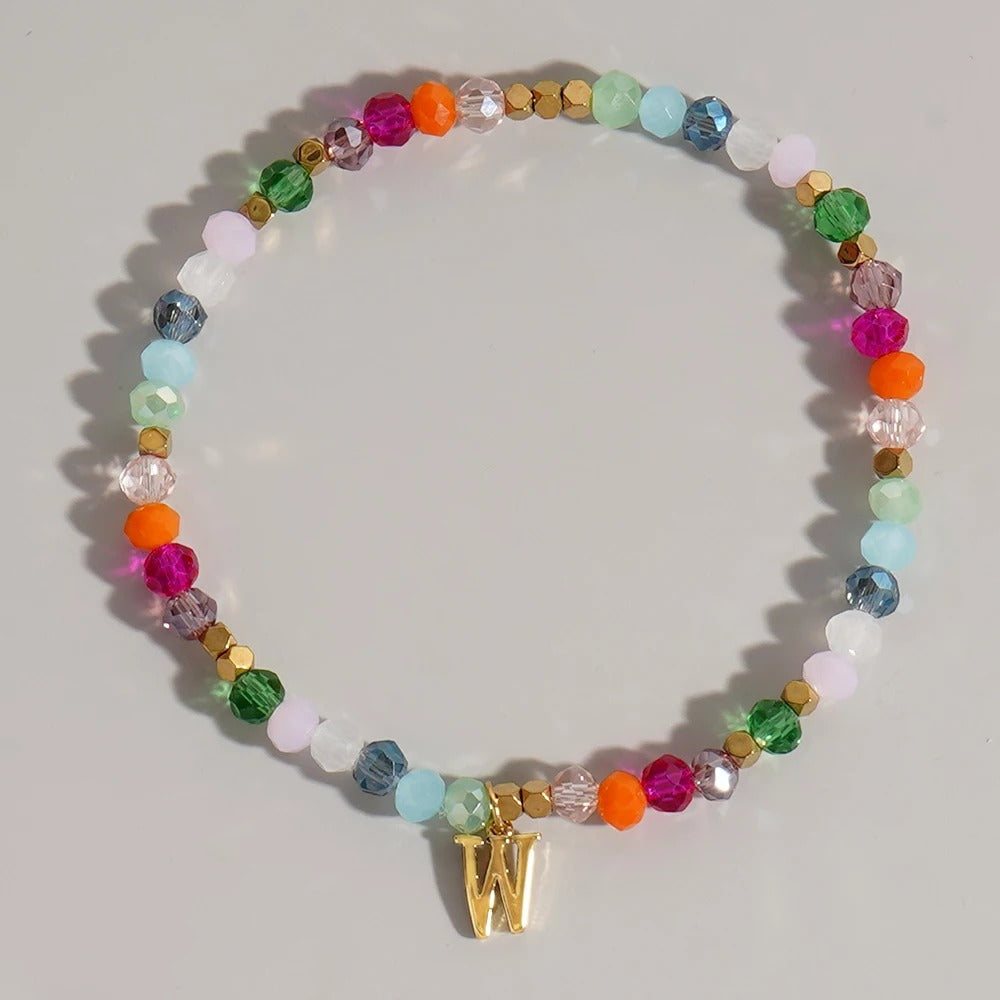 Rainbow Beaded Initial Bracelet