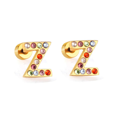 Rainbow Initial Letter Stud Earrings