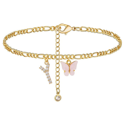 Dainty Butterfly Letter Initial Anklet