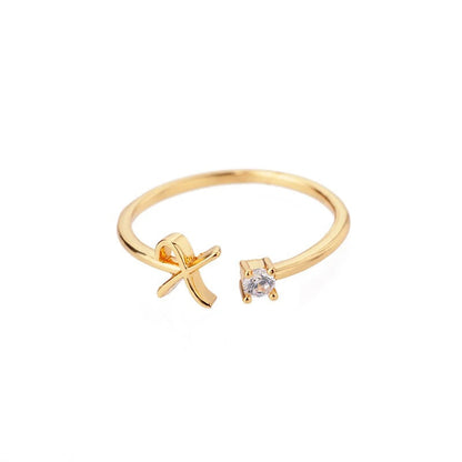 Adjustable Tiny Initial Letter Ring