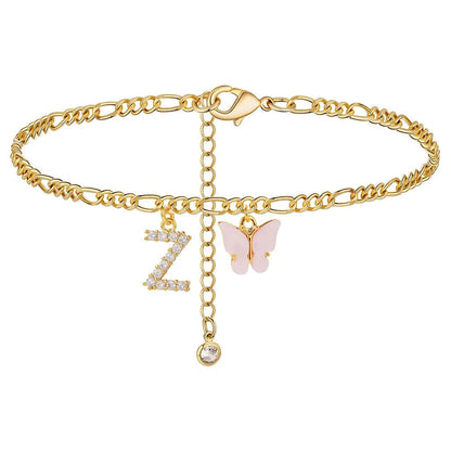 Dainty Butterfly Letter Initial Anklet