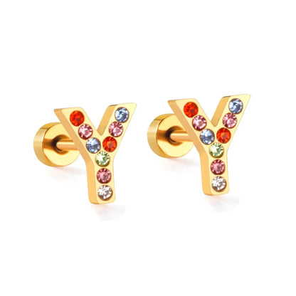 Rainbow Initial Letter Stud Earrings