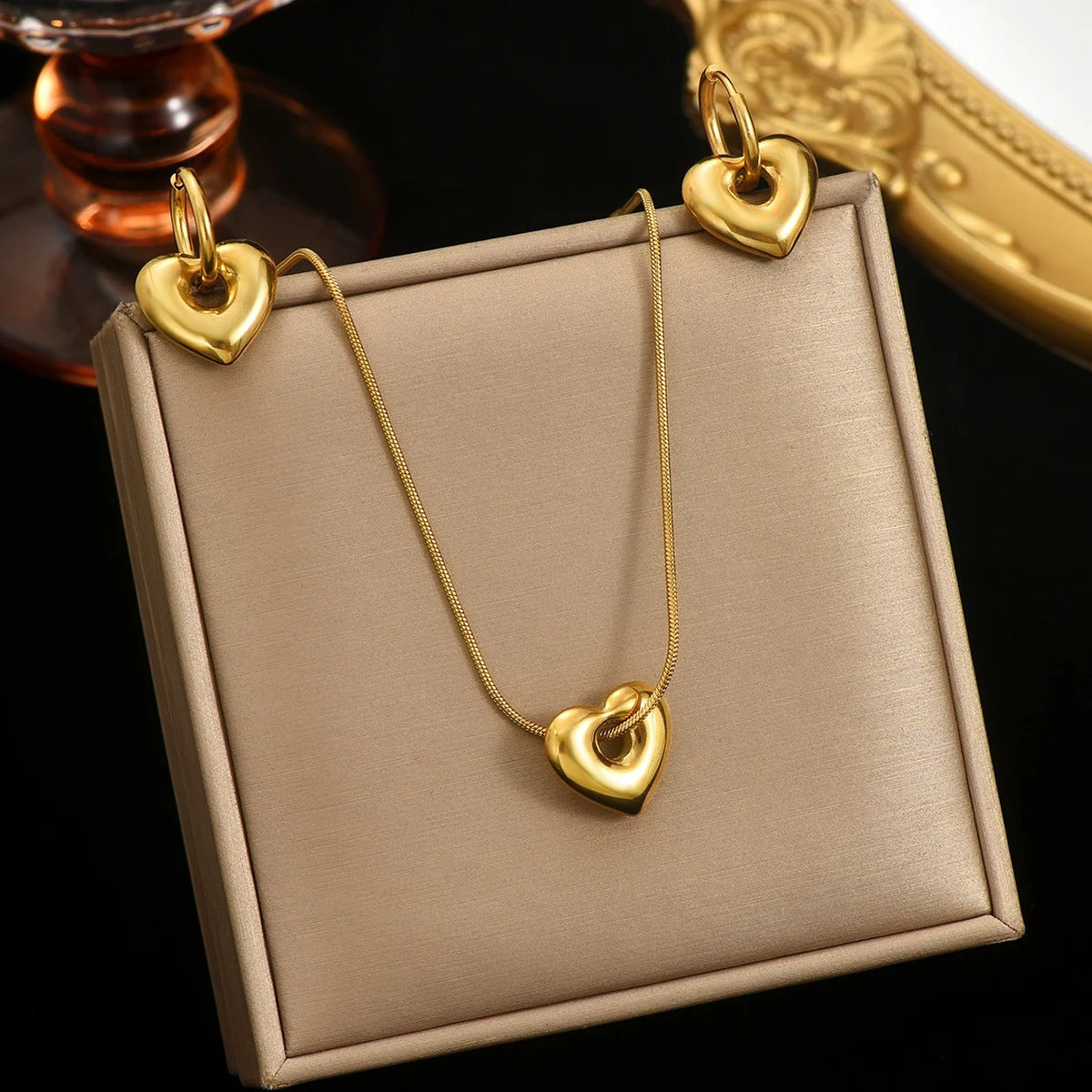 Hollow Heart Necklace & Earring Set