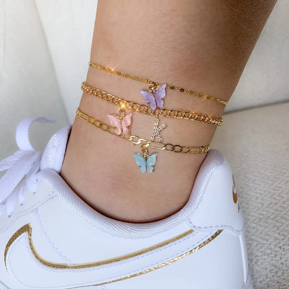 Dainty Butterfly Letter Initial Anklet