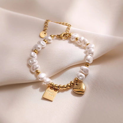 "Good Luck" Tagged Pearl Bracelet