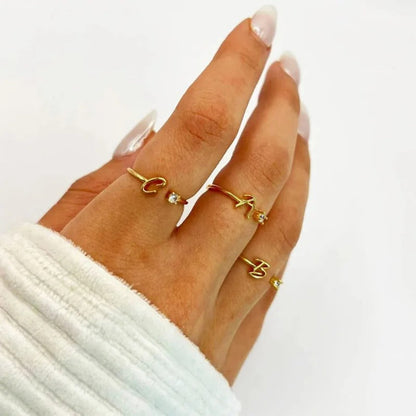 Adjustable Tiny Initial Letter Ring