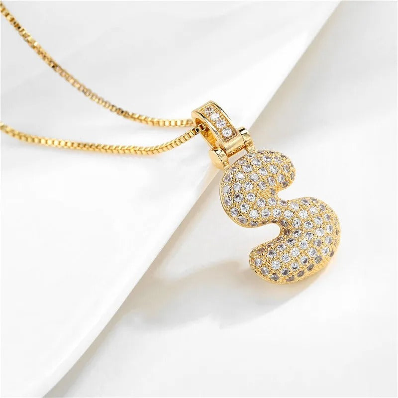 Diamond Bubble Initial Necklace