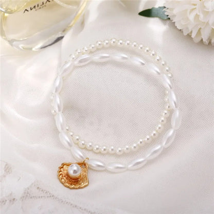 Boho Layered Shell Pearl Anklet